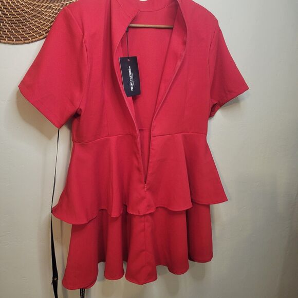 Pretty Little Thing Dress Peplum Mock Neck Zip Back Short Sleeve Size US 12 - Picture 6 of 16